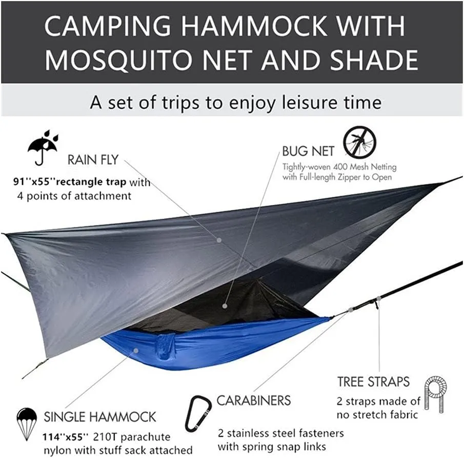 Hammock Handmade Camping Hammock with Mosquito Net and Rain Fly Tarp,Portable Parachute Tree Hammock Nylon Swing Hammocks Sun Shelter Rain Fly Swing