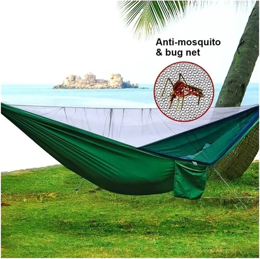 Hammock Handmade Camping Hammock with Mosquito Net and Rain Fly Tarp,Portable Parachute Tree Hammock Nylon Swing Hammocks Sun Shelter Rain Fly Swing