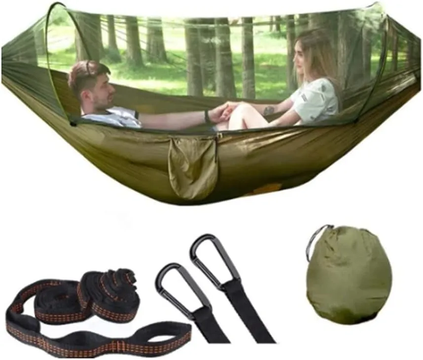 Hammock Handmade Camping Hammock with Mosquito Net Pop-Up Light Portable Outdoor Parachute Hammocks Swing Sleeping Hammock Camping Stuff Swing, Blue 260x140