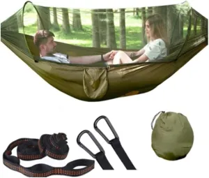 Hammock Handmade Camping Hammock with Mosquito Net Pop-Up Light Portable Outdoor Parachute Hammocks Swing Sleeping Hammock Camping Stuff Swing, Blue 260x140