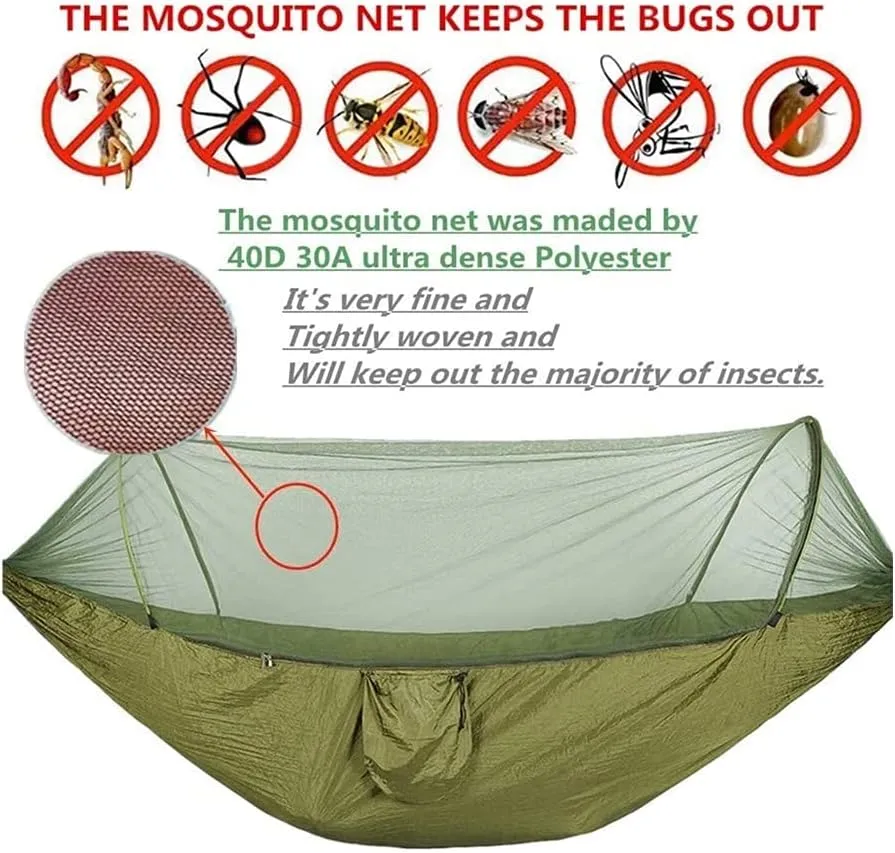 Hammock Handmade Camping Hammock with Mosquito Net Pop-Up Light Portable Outdoor Parachute Hammocks Swing Sleeping Hammock Camping Stuff Swing, Blue 260x140