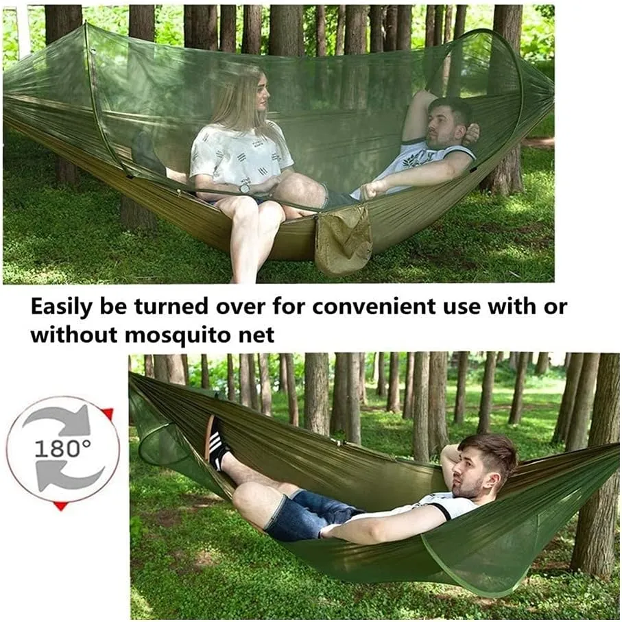 Hammock Handmade Camping Hammock with Mosquito Net Pop-Up Light Portable Outdoor Parachute Hammocks Swing Sleeping Hammock Camping Stuff Swing, Blue 260x140