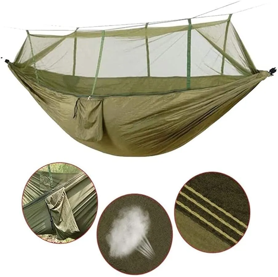 Hammock Handmade Camping Hammock with Mosquito Net Pop-Up Light Portable Outdoor Parachute Hammocks Swing Sleeping Hammock Camping Stuff Swing, Blue 260x140