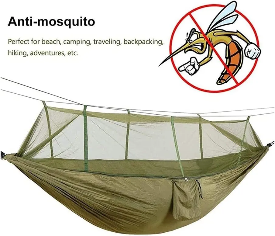 Hammock Handmade Camping Hammock with Mosquito Net Pop-Up Light Portable Outdoor Parachute Hammocks Swing Sleeping Hammock Camping Stuff Swing, Blue 260x140