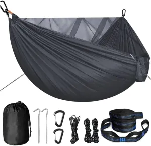 Hammock Portable Quick Setup Hammock with Mosquito Net Travel Outdoor Camping Hammock Hanging Sleeping Swing Bed with Mosquito Net Lightweight(Dark Grey)