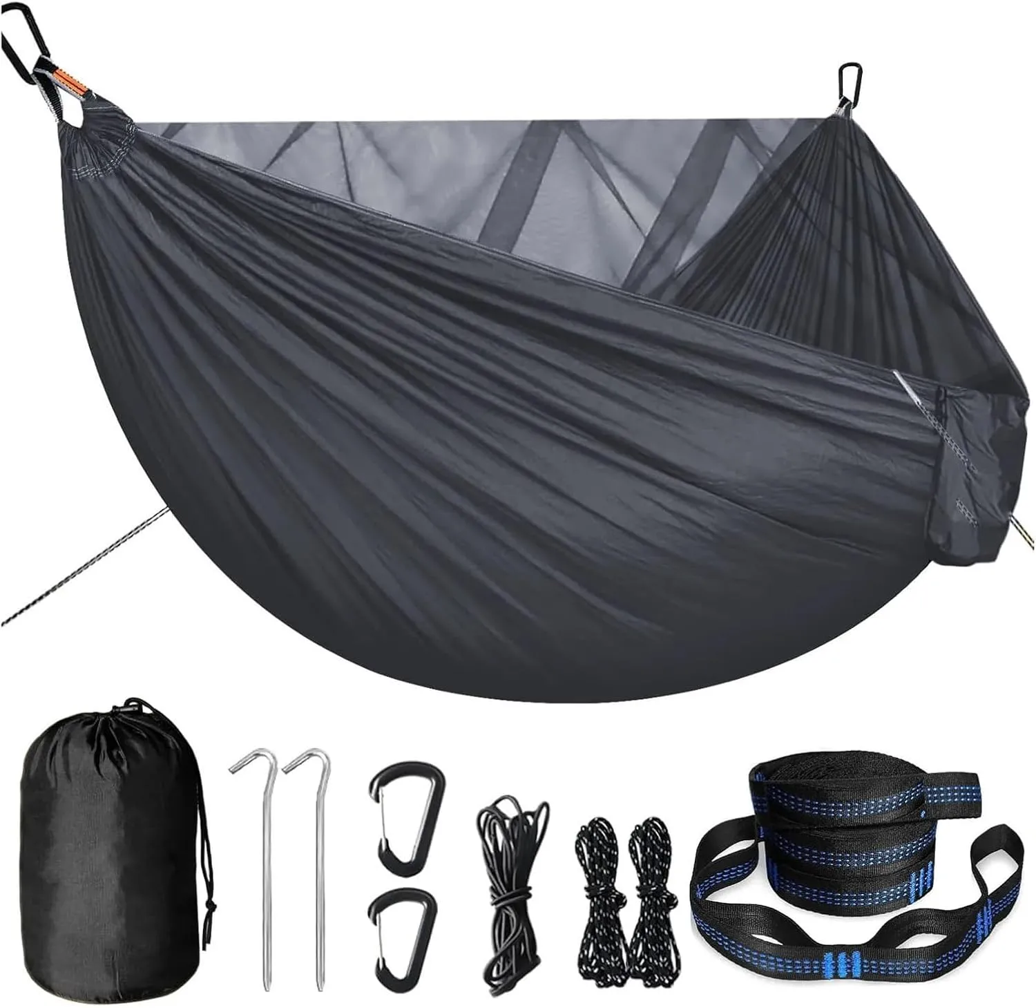 Hammock Portable Quick Setup Hammock with Mosquito Net Travel Outdoor Camping Hammock Hanging Sleeping Swing Bed with Mosquito Net Lightweight(Dark Grey)