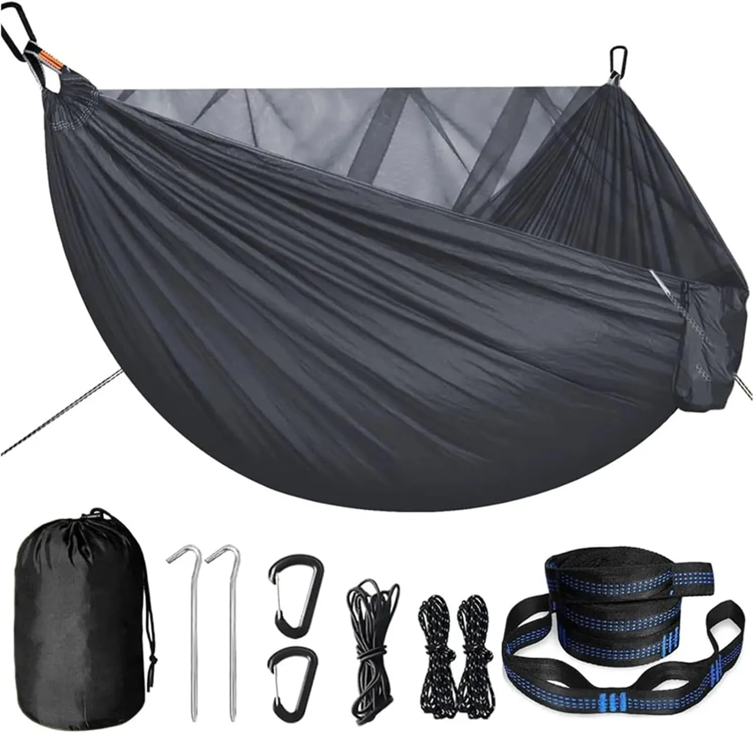 Hammock Portable Quick Setup Hammock with Mosquito Net Travel Outdoor Camping Hammock Hanging Sleeping Swing Bed with Mosquito Net Lightweight(Dark Grey)