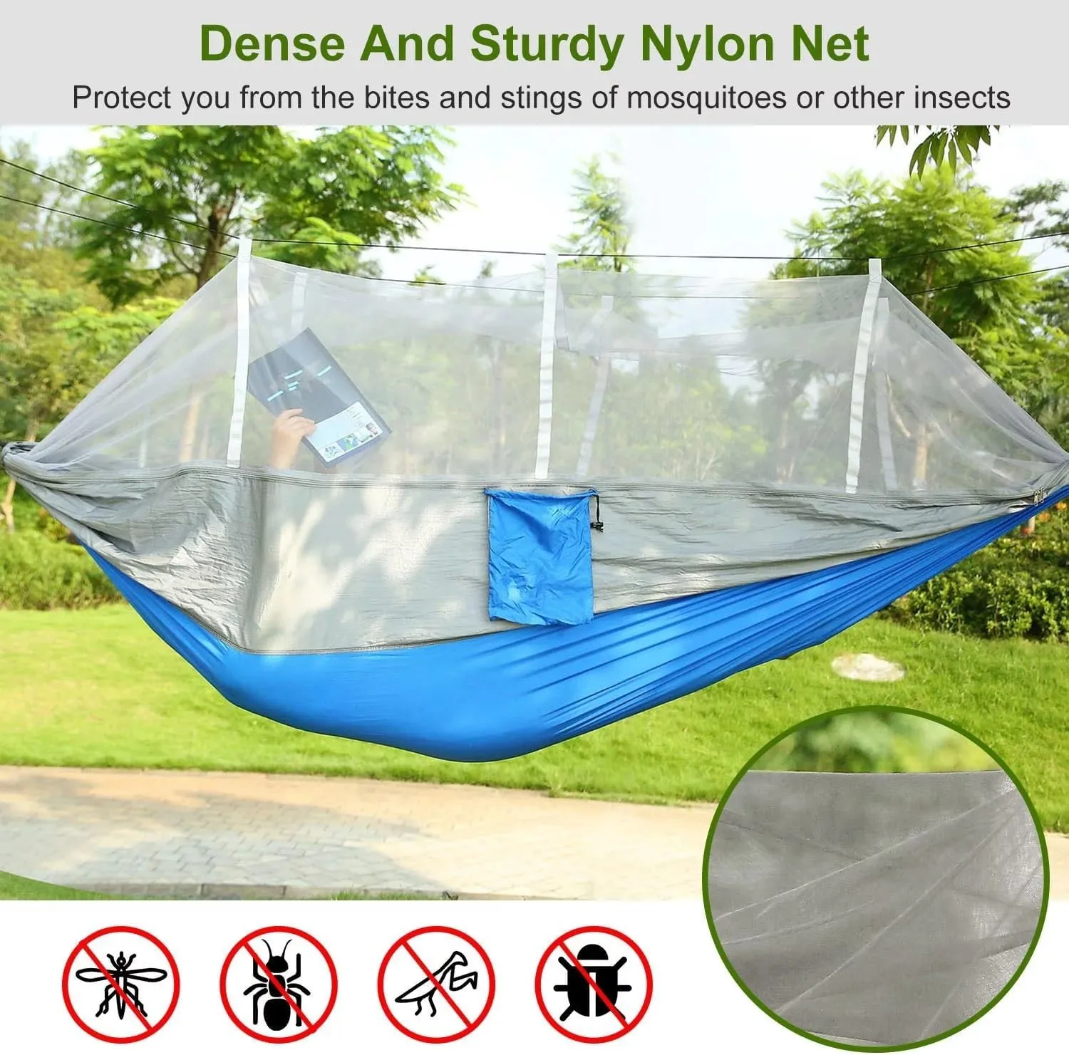Hammock with Mosquito Net Lightweight Jungle Hammock for Trekking, Backpacking, Nylon Travel Hammock with Mosquito for Travel, Garden, Hiking, Survival (Color : B)