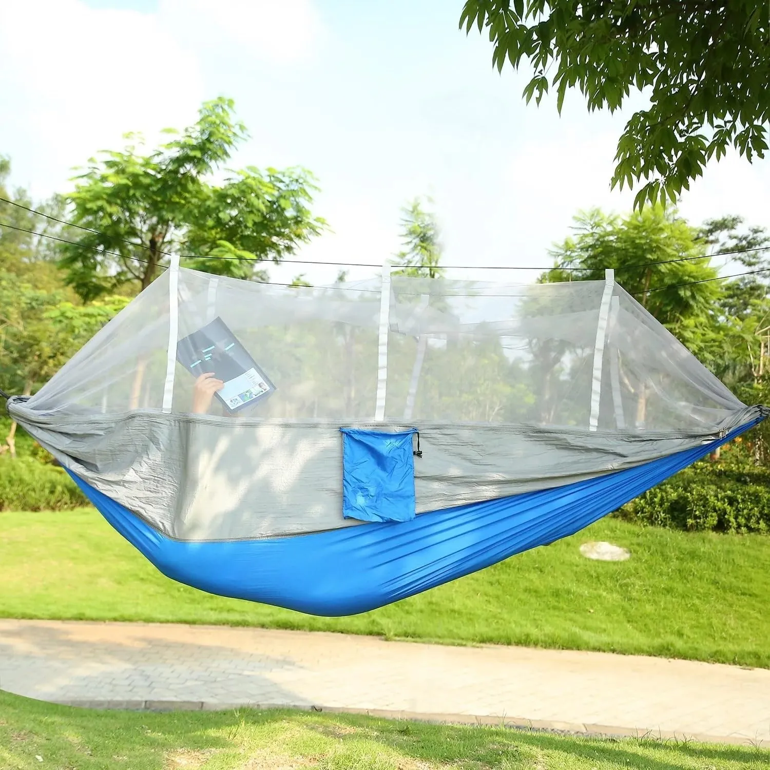 Hammock with Mosquito Net Lightweight Jungle Hammock for Trekking, Backpacking, Nylon Travel Hammock with Mosquito for Travel, Garden, Hiking, Survival (Color : B)