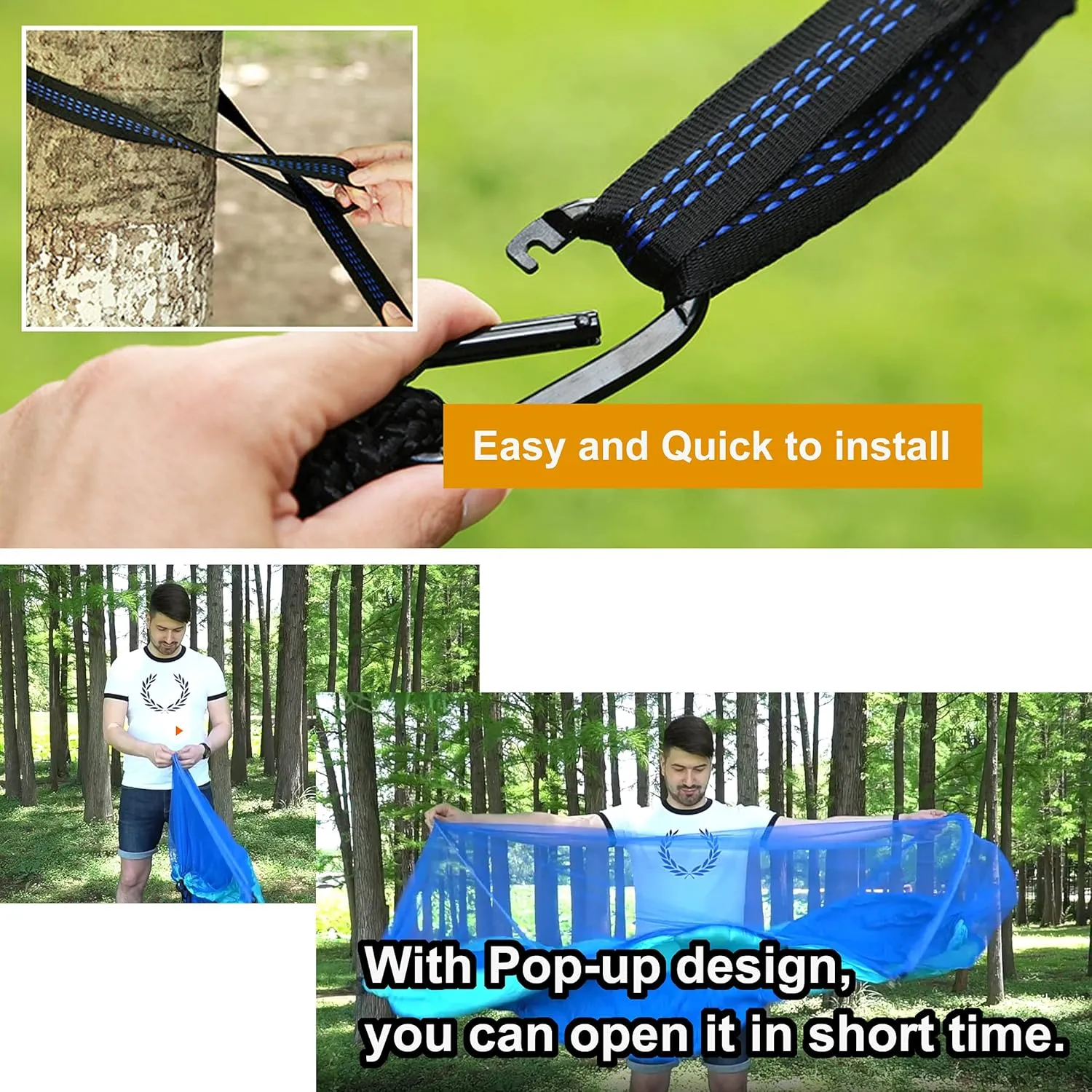 Hammock with Net Lightweight Portable Single Double Hammock Swing Sleeping Bed Outdoor Picnic Hiking Camping Backpacking Travel Backyard Beach Easy to Install Setup (Blue)