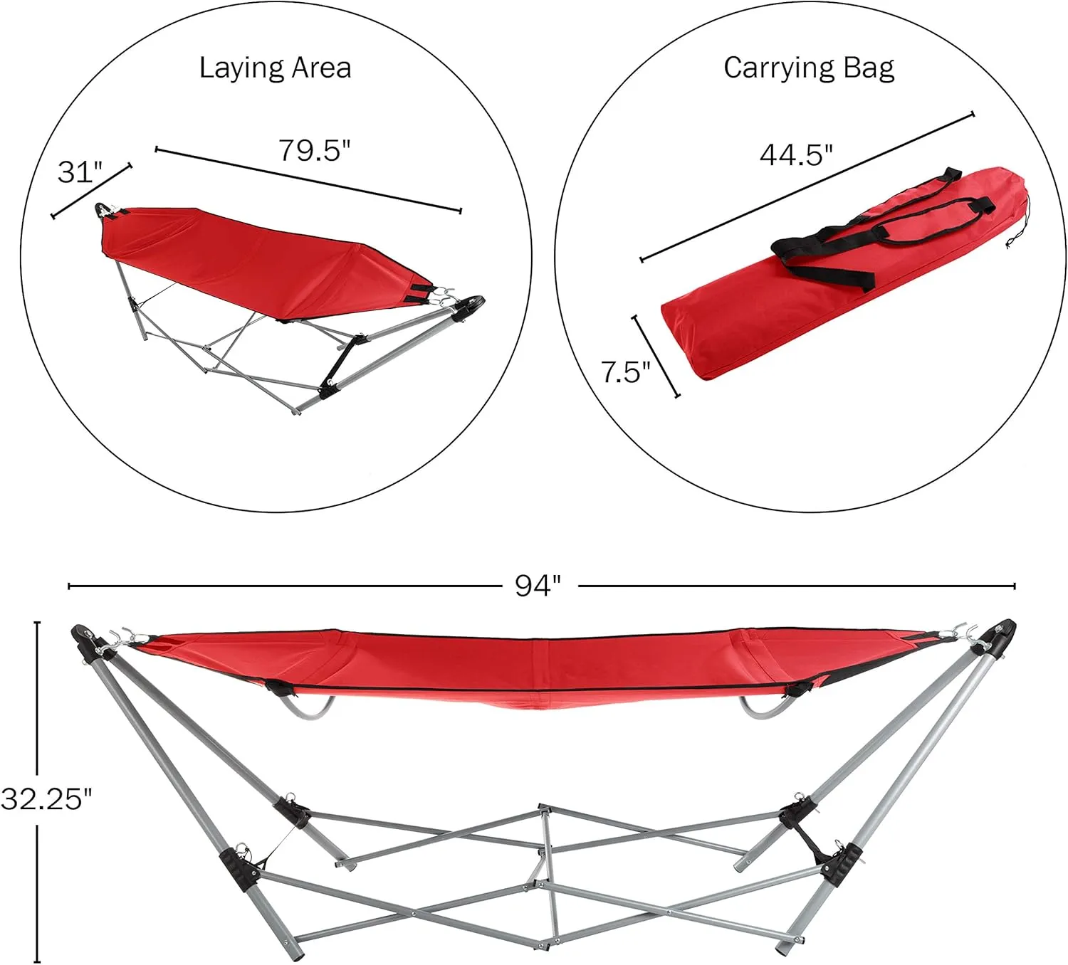 Hammock with Stand Included - Portable Hammock Fits into Carry Bag for Easy Travel - Perfect for Backyard, Pool, Beach, Hiking by Lavish Home (Red)
