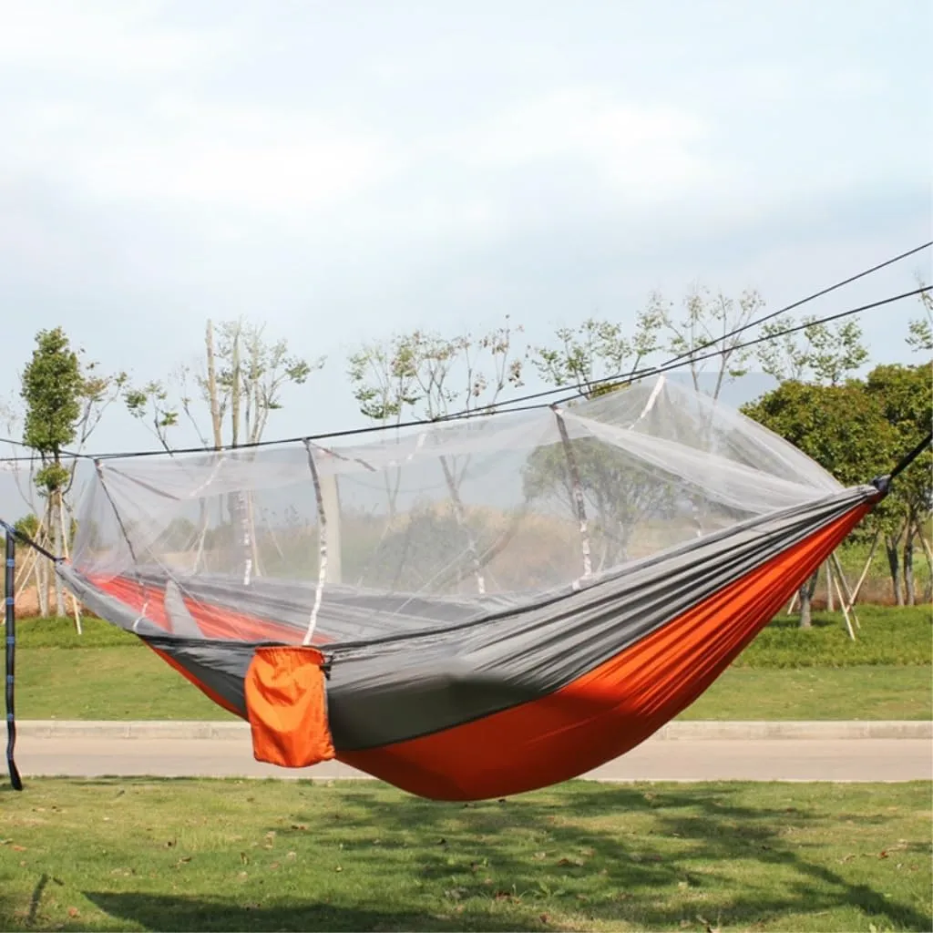 Hamock Camping Outdoor Quick-Open Hammock Anti-Mosquito Anti-Side Fall Portable Camping Hammock Mosquito Net Hammock Hanmock(Orange)