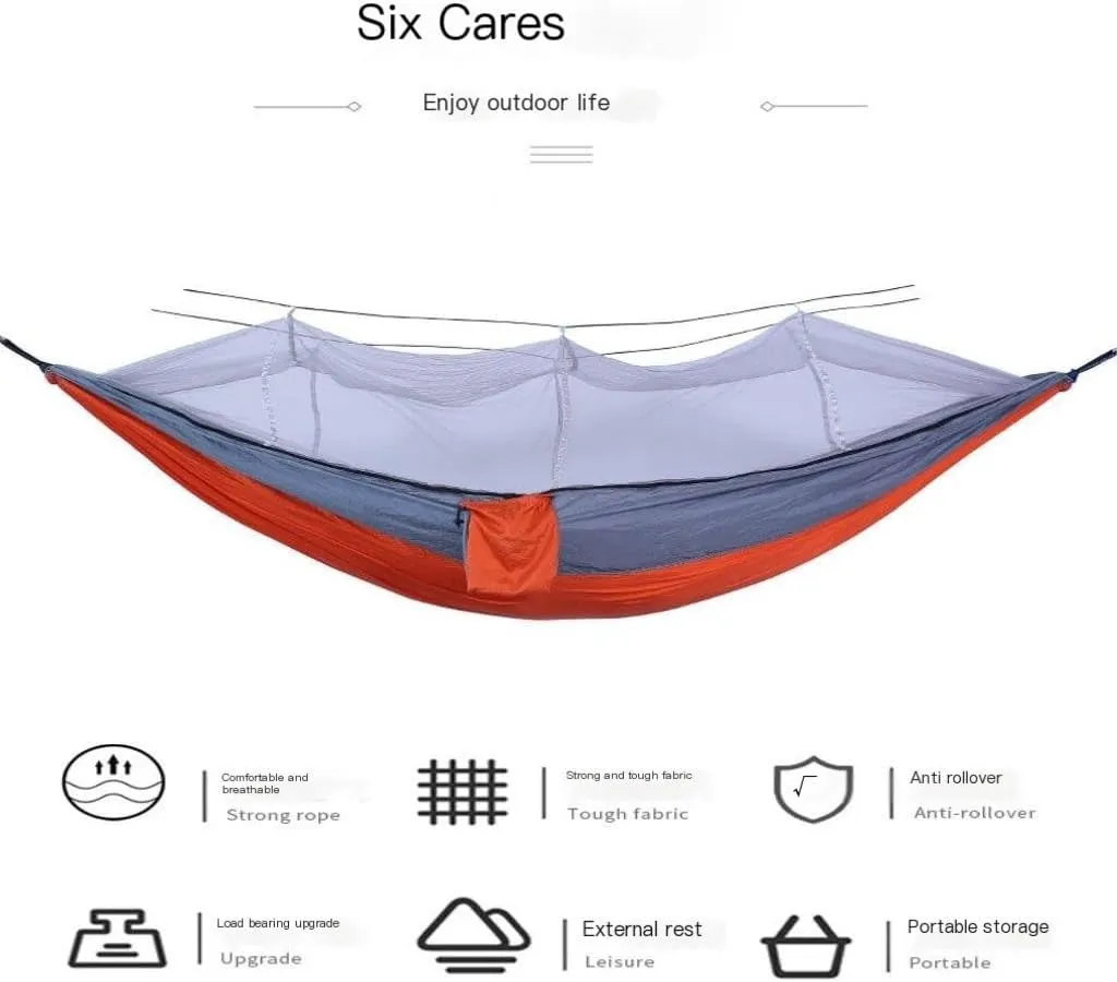 Hamock Camping Outdoor Quick-Open Hammock Anti-Mosquito Anti-Side Fall Portable Camping Hammock Mosquito Net Hammock Hanmock(Orange)