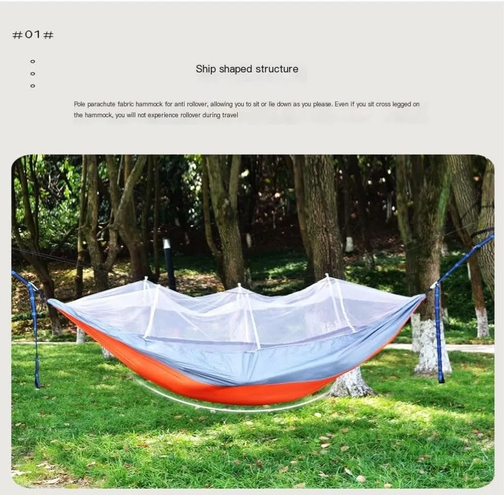 Hamock Camping Outdoor Quick-Open Hammock Anti-Mosquito Anti-Side Fall Portable Camping Hammock Mosquito Net Hammock Hanmock(Orange)