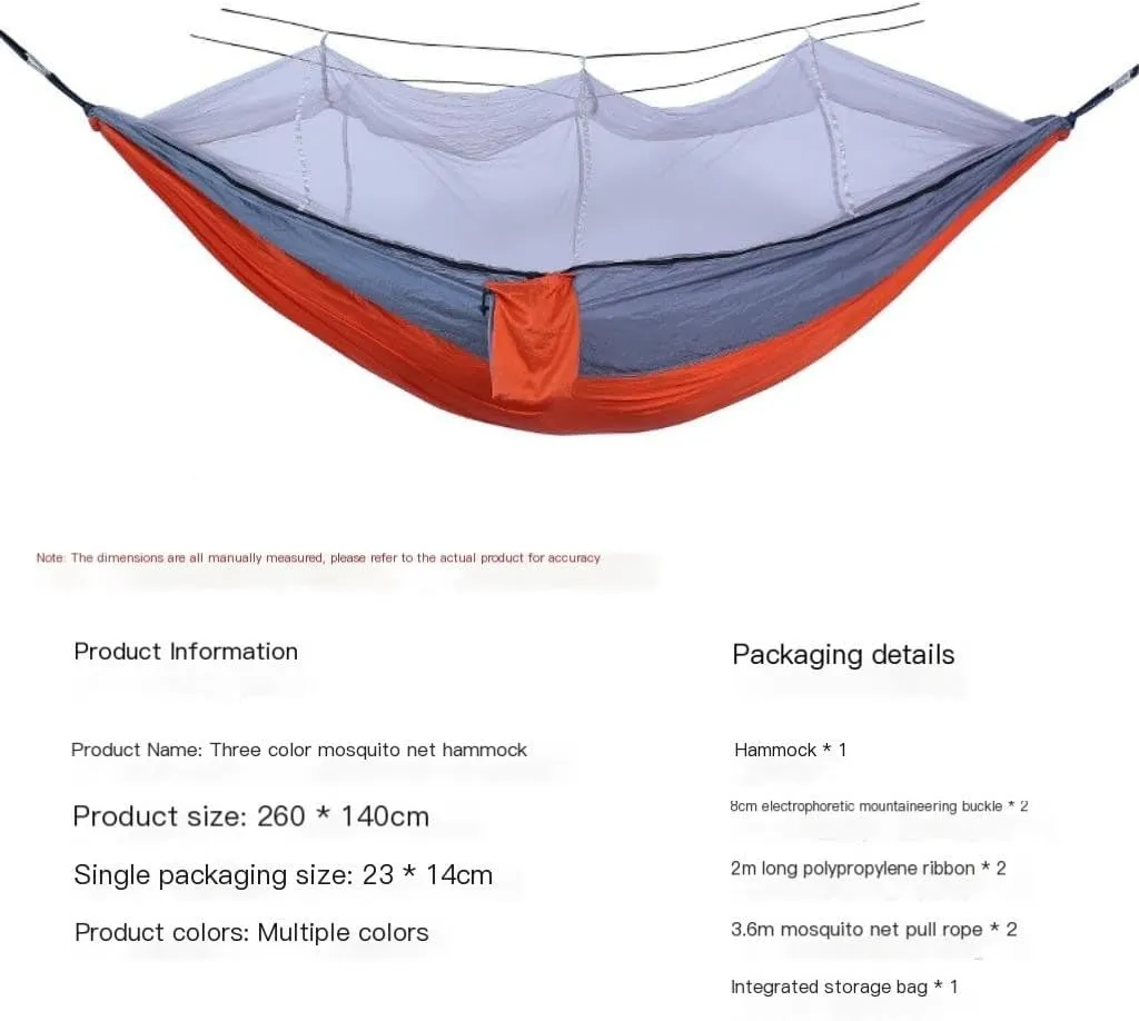 Hamock Camping Outdoor Quick-Open Hammock Anti-Mosquito Anti-Side Fall Portable Camping Hammock Mosquito Net Hammock Hanmock(Orange)