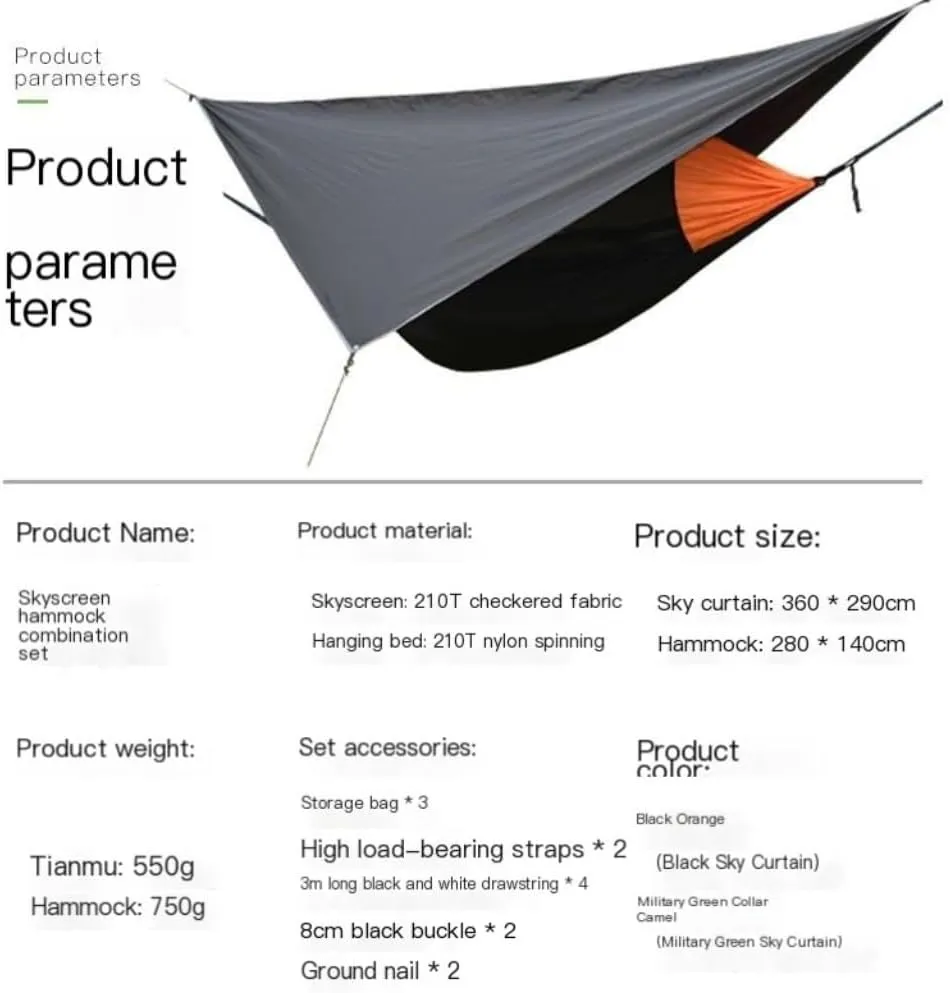 Hamock Canopy Mosquito Net Hammock Set Tent Parachute Cloth Camping Automatic Anti-Mosquito Mosquito Net Hammock Hanmock(Green)