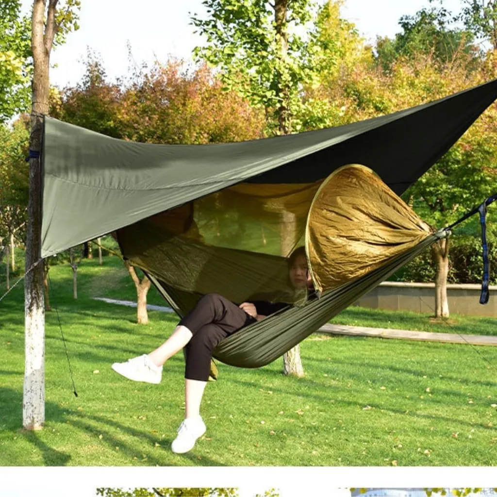 Hamock Canopy Mosquito Net Hammock Set Tent Parachute Cloth Camping Automatic Anti-Mosquito Mosquito Net Hammock Hanmock(Green)