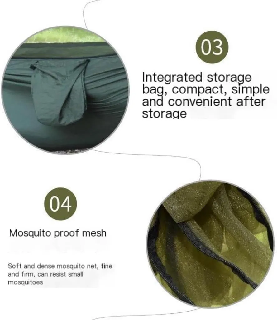 Hamock Canopy Mosquito Net Hammock Set Tent Parachute Cloth Camping Automatic Anti-Mosquito Mosquito Net Hammock Hanmock(Green)