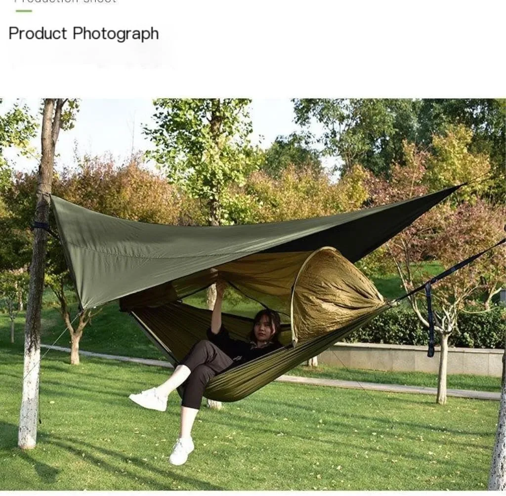 Hamock Canopy Mosquito Net Hammock Set Tent Parachute Cloth Camping Automatic Anti-Mosquito Mosquito Net Hammock Hanmock(Green)