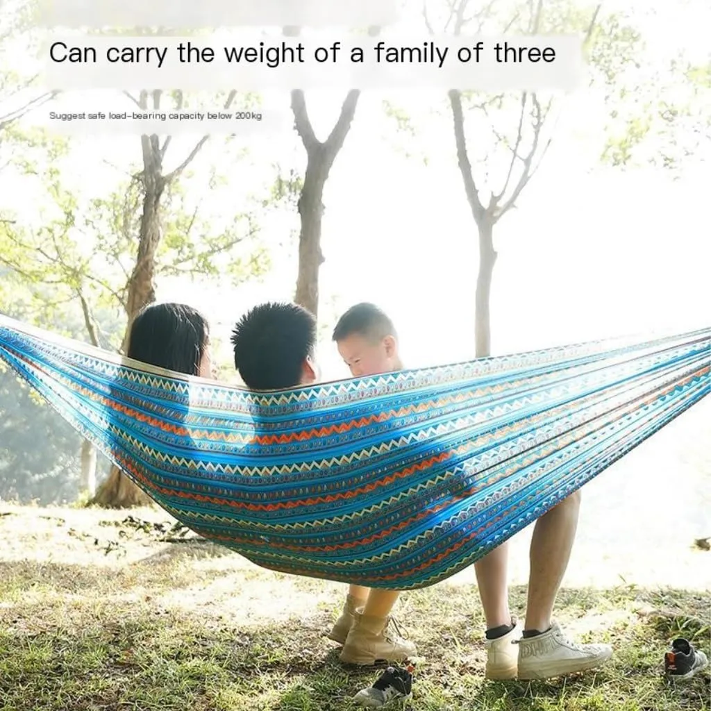 Hamock Hammock Outdoor Camping Quick-Open Single Double Hammock Parachute Cloth Printing Park Camping Hammock Hanmock(Blue)