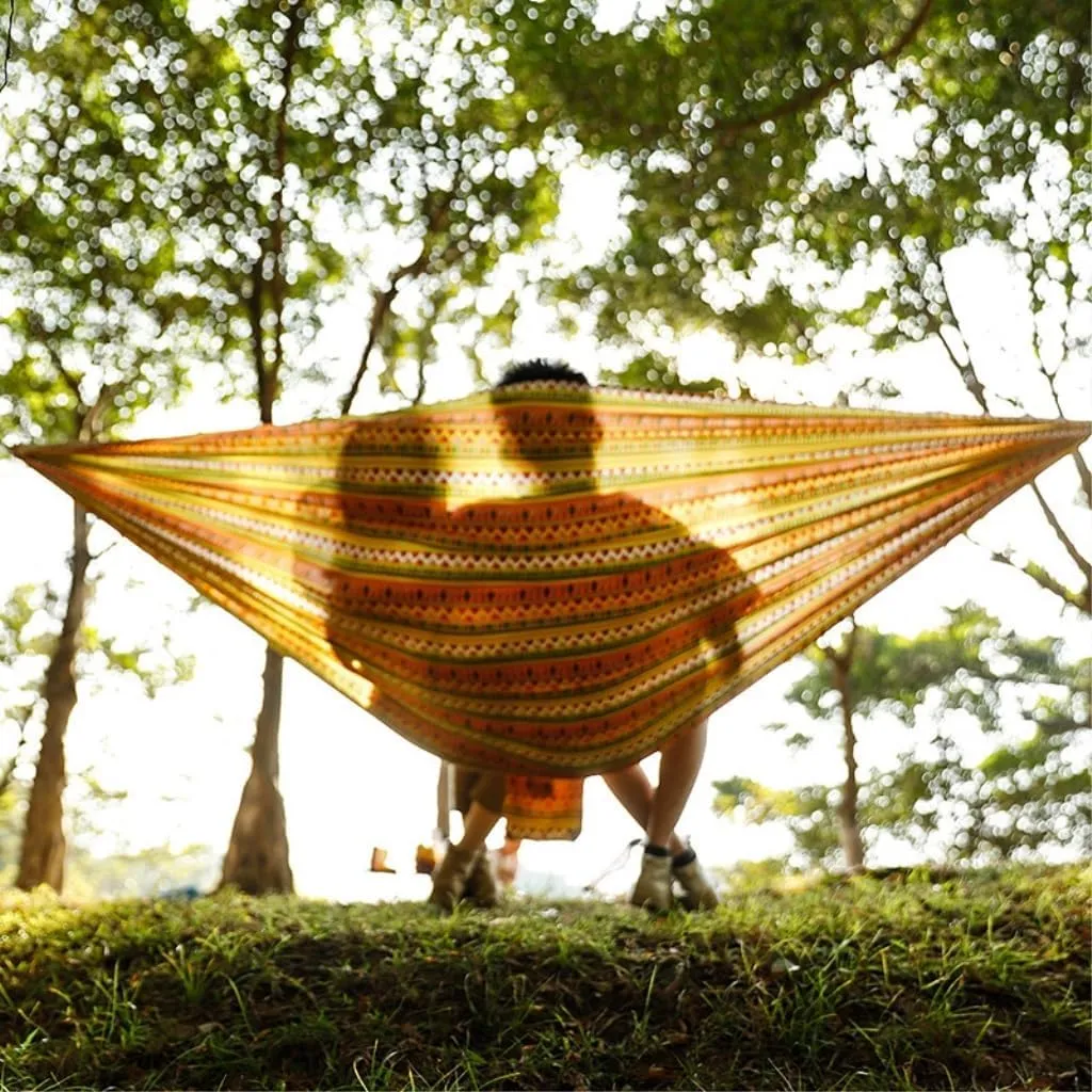 Hamock Hammock Outdoor Camping Quick-Open Single Double Hammock Parachute Cloth Printing Park Camping Hammock Hanmock(Blue)