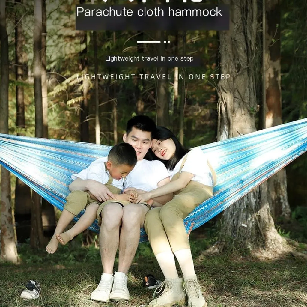Hamock Hammock Outdoor Camping Quick-Open Single Double Hammock Parachute Cloth Printing Park Camping Hammock Hanmock(Blue)