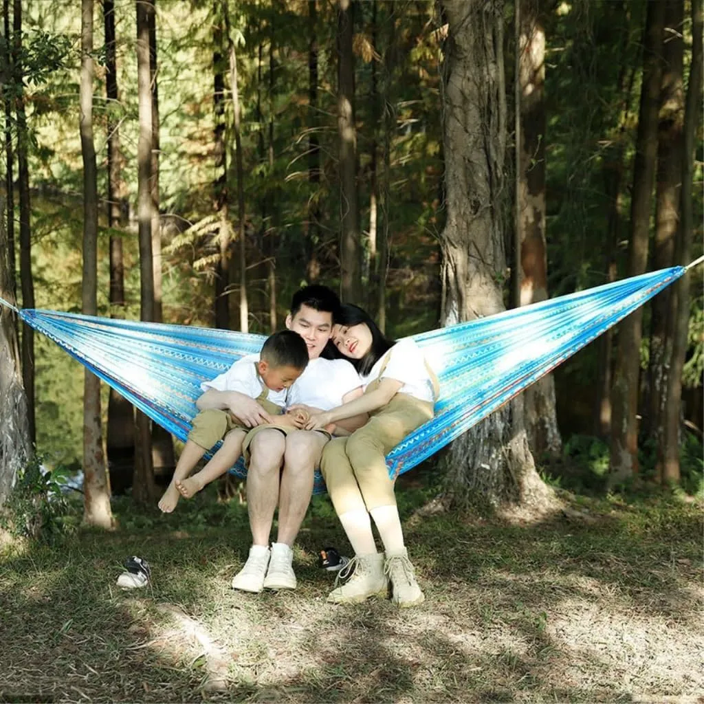 Hamock Hammock Outdoor Camping Quick-Open Single Double Hammock Parachute Cloth Printing Park Camping Hammock Hanmock(Blue)
