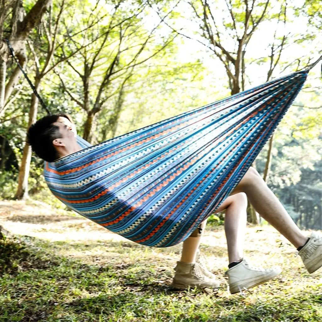 Hamock Hammock Outdoor Camping Quick-Open Single Double Hammock Parachute Cloth Printing Park Camping Hammock Hanmock(Blue)