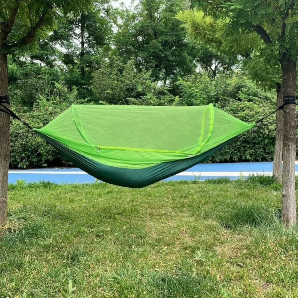 Hamock Mosquito Net Hammock Automatic Anti-Rollover Parachute Boni Silk Spinning Outdoor Strap Swing Chair Summer Hanmock(Green)