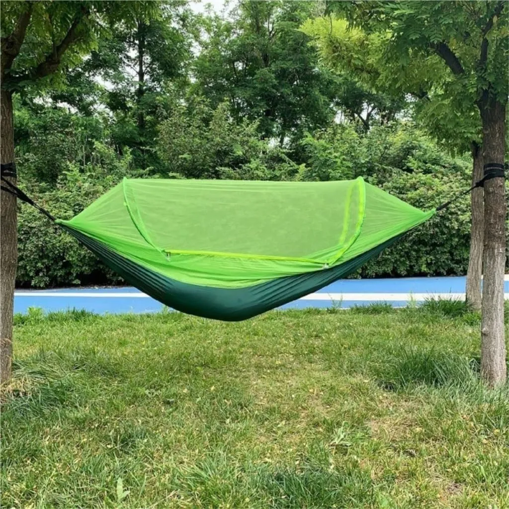 Hamock Mosquito Net Hammock Automatic Anti-Rollover Parachute Boni Silk Spinning Outdoor Strap Swing Chair Summer Hanmock(Green)