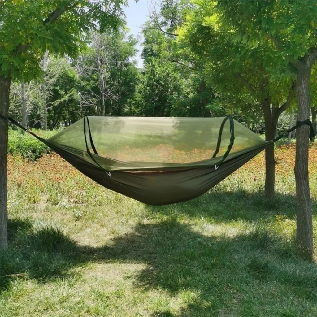 Hamock Mosquito Net Hammock Automatic Anti-Rollover Parachute Boni Silk Spinning Outdoor Strap Swing Chair Summer Hanmock(Green)