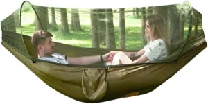 Hamock Mosquito Net Hammock Automatic Anti-Rollover Parachute Boni Silk Spinning Outdoor Strap Swing Chair Summer Hanmock(Green)