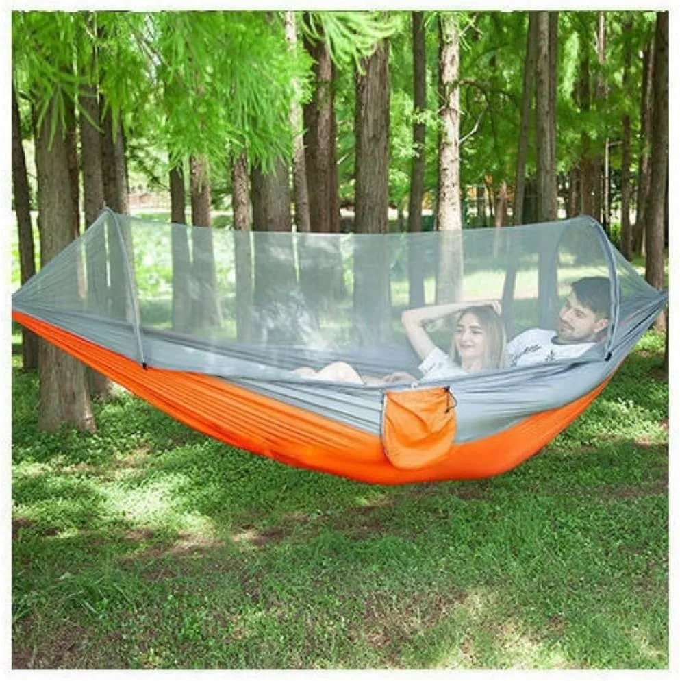 Hamock Mosquito Net Hammock Automatic Anti-Rollover Parachute Boni Silk Spinning Outdoor Strap Swing Chair Summer Hanmock(Green)