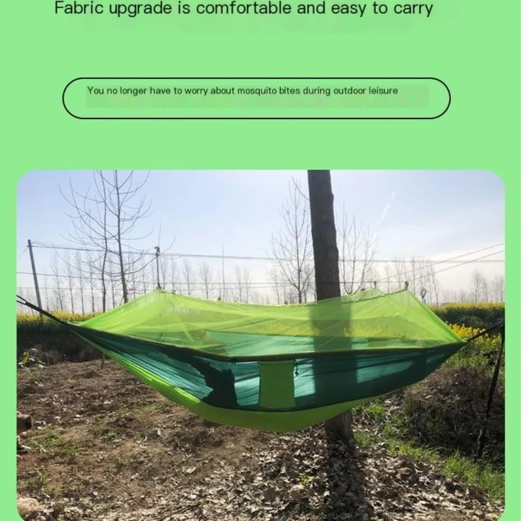 Hamock Outdoor Anti-Mosquito Hammock Automatic Quick Opening with Mosquito Net Parachute Cloth Single Double Hanmock(Orange,B)