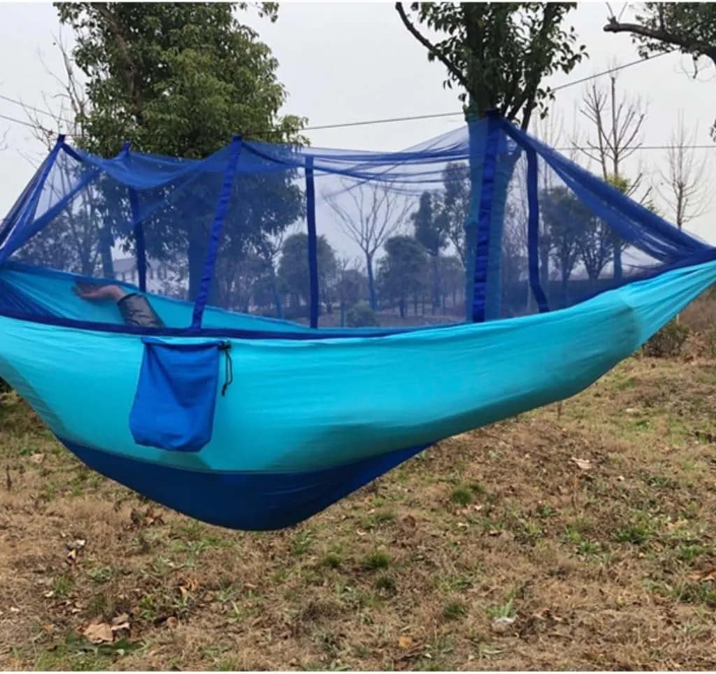 Hamock Outdoor Anti-Mosquito Hammock Automatic Quick Opening with Mosquito Net Parachute Cloth Single Double Hanmock(Orange,B)