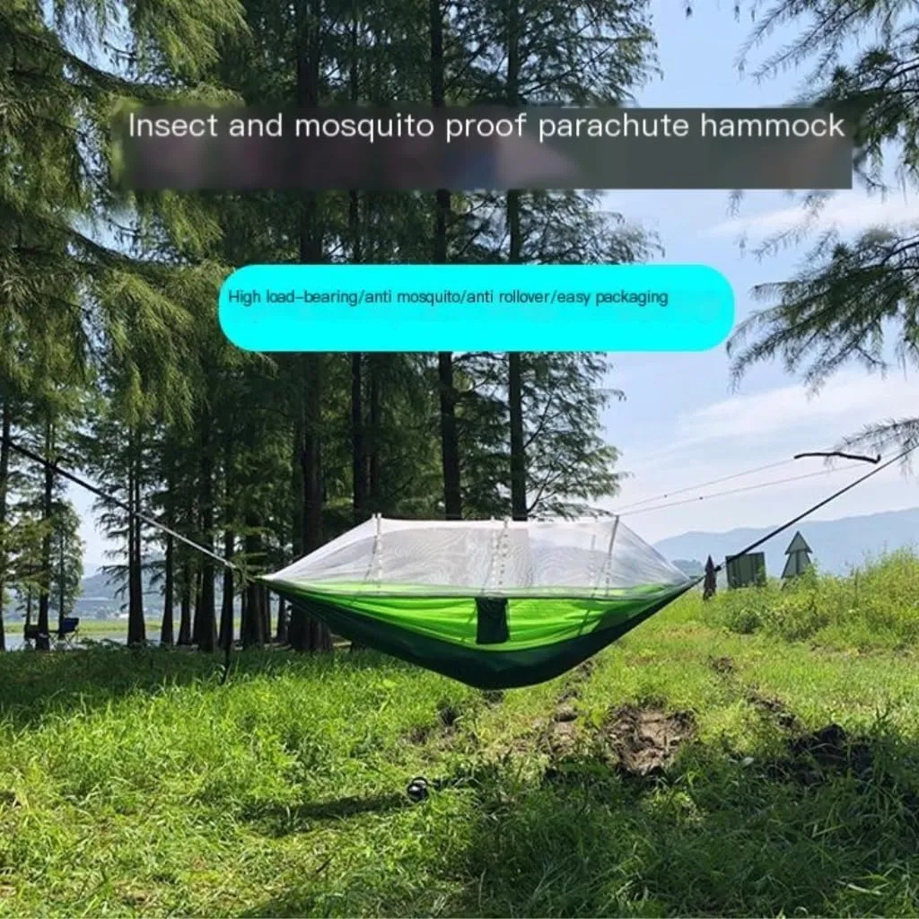Hamock Outdoor Anti-Mosquito Hammock Automatic Quick Opening with Mosquito Net Parachute Cloth Single Double Hanmock(Orange,B)