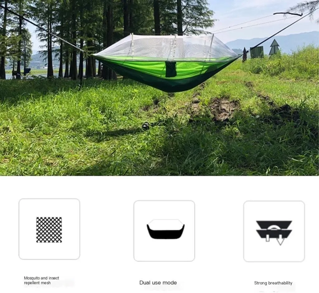 Hamock Outdoor Anti-Mosquito Hammock Automatic Quick Opening with Mosquito Net Parachute Cloth Single Double Hanmock(Orange,B)