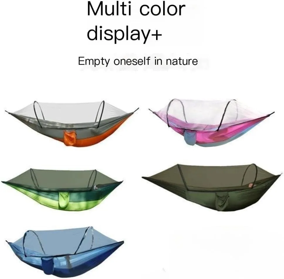Hamock Outdoor Camping Anti-Rollover Nylon Hammock with Mosquito Net Automatic Quick-Opening Mosquito Net Hammock Hanmock(Orange)