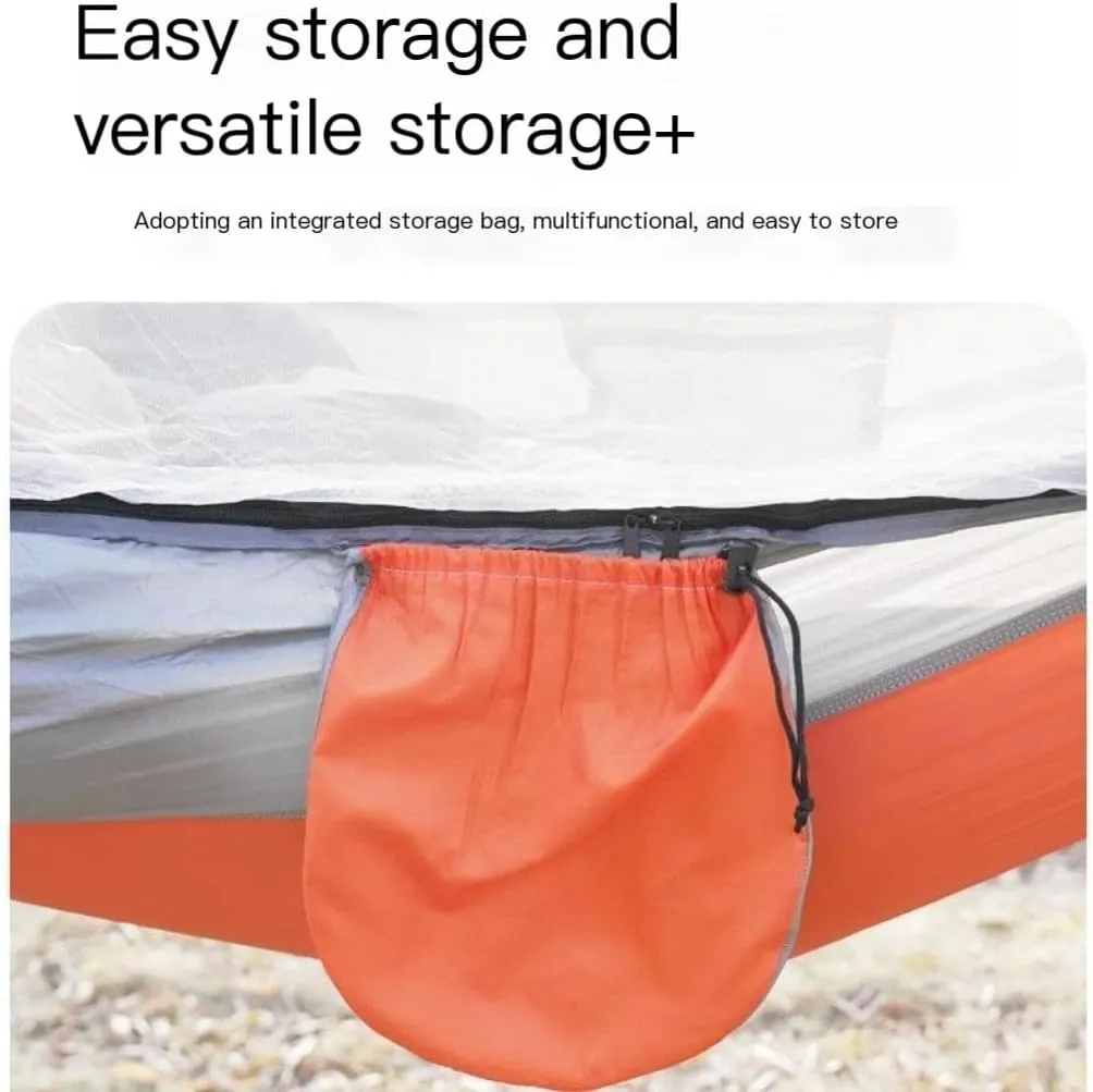 Hamock Outdoor Camping Anti-Rollover Nylon Hammock with Mosquito Net Automatic Quick-Opening Mosquito Net Hammock Hanmock(Orange)