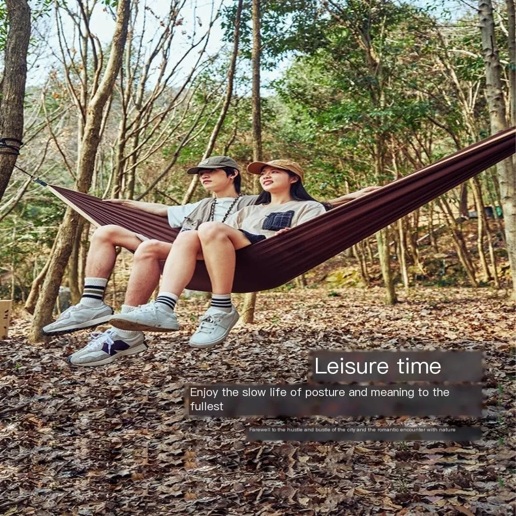 Hamock Outdoor Camping Hammock Swing Anti-Rollover Portable Hanging Basket Thickened Outdoor Double Hanging Hanmock(Brown)