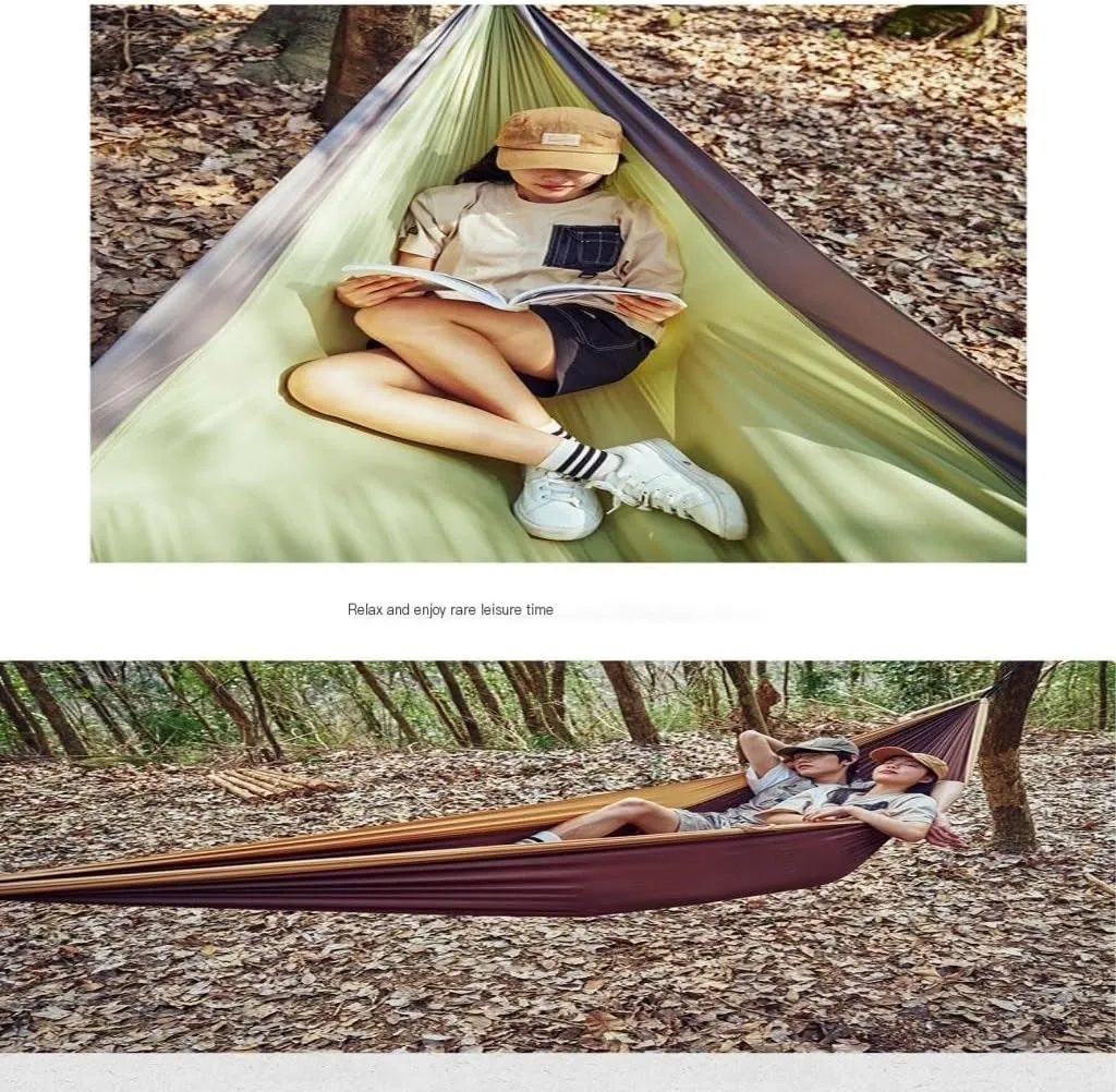 Hamock Outdoor Camping Hammock Swing Anti-Rollover Portable Hanging Basket Thickened Outdoor Double Hanging Hanmock(Brown)