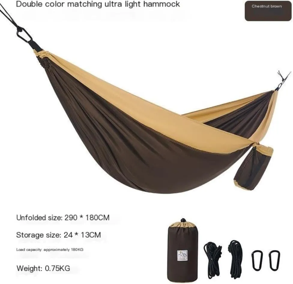 Hamock Outdoor Camping Hammock Swing Anti-Rollover Portable Hanging Basket Thickened Outdoor Double Hanging Hanmock(Brown)