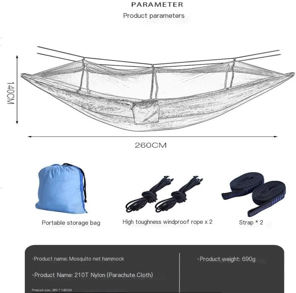 Hamock Outdoor Camping Mosquito Net Hammock Nylon Parachute Cloth Hammock with Mosquito Net Outdoor Swing Hammock Hanmock(C)