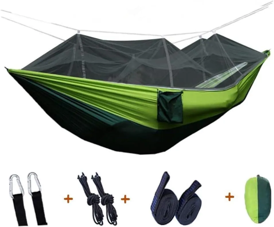 Hamock Outdoor Camping Mosquito Net Hammock Nylon Parachute Cloth Hammock with Mosquito Net Outdoor Swing Hammock Hanmock(C)