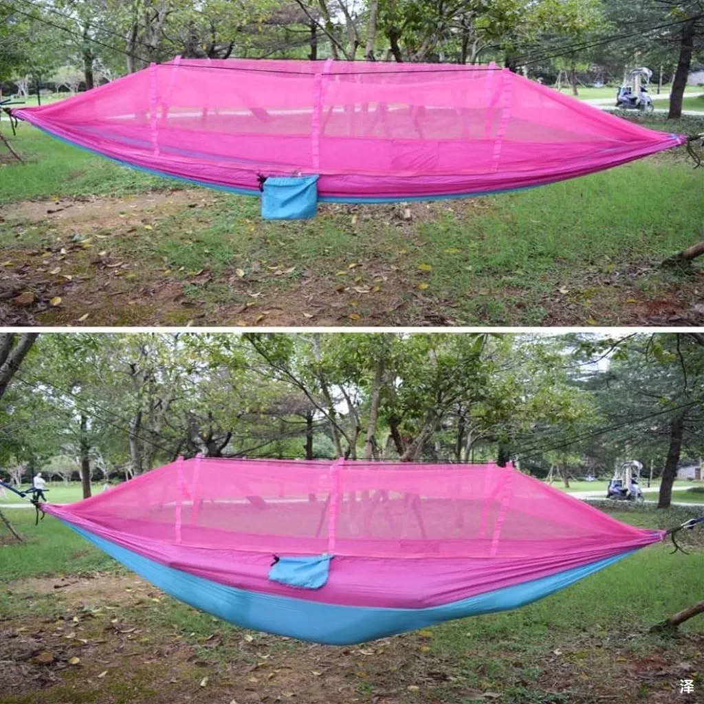 Hamock Outdoor Camping Mosquito Net Hammock Nylon Parachute Cloth Hammock with Mosquito Net Outdoor Swing Hammock Hanmock(C)