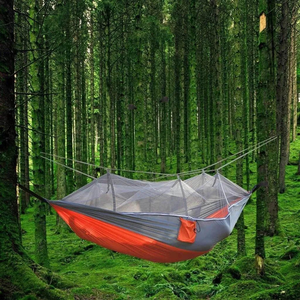 Hamock Outdoor Camping Mosquito Net Hammock Nylon Parachute Cloth Hammock with Mosquito Net Outdoor Swing Hammock Hanmock(C)
