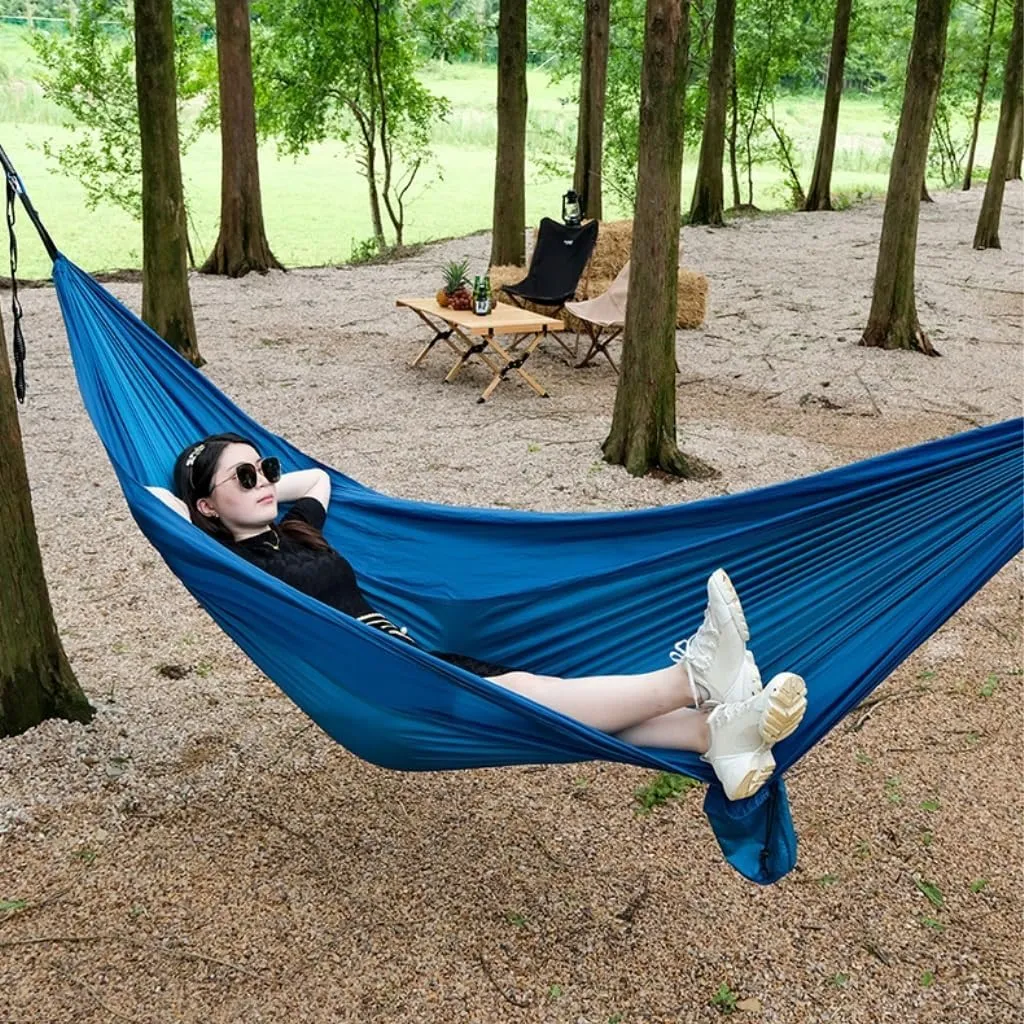 Hamock Outdoor Camping Parachute Nylon Cloth Single Double Outdoor Camping Cycling Indoor Leisure Outdoor Hammock Hanmock(Gray,B)