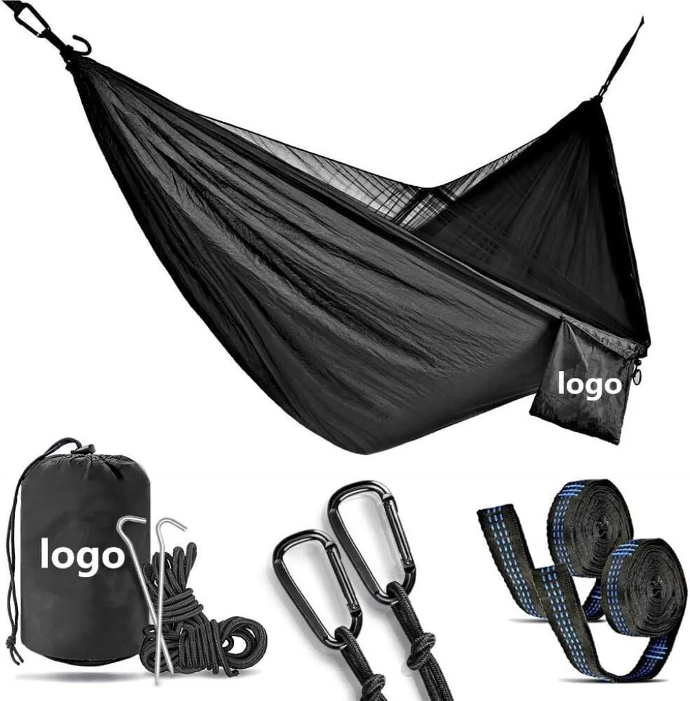 Hamock Outdoor Camping Quick-Open Mosquito Net Hammock 210T Nylon Hammock with Mosquito Net Outdoor Swing Hammock Hanmock(Black)