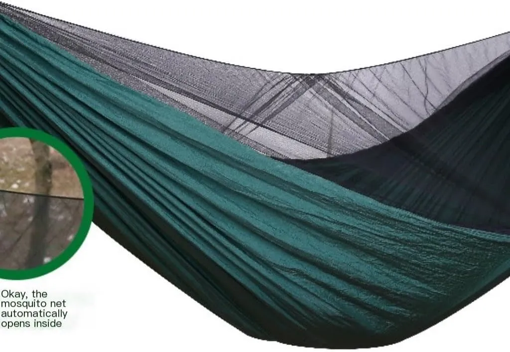 Hamock Outdoor Camping Quick-Open Mosquito Net Hammock 210T Nylon Hammock with Mosquito Net Outdoor Swing Hammock Hanmock(Black)