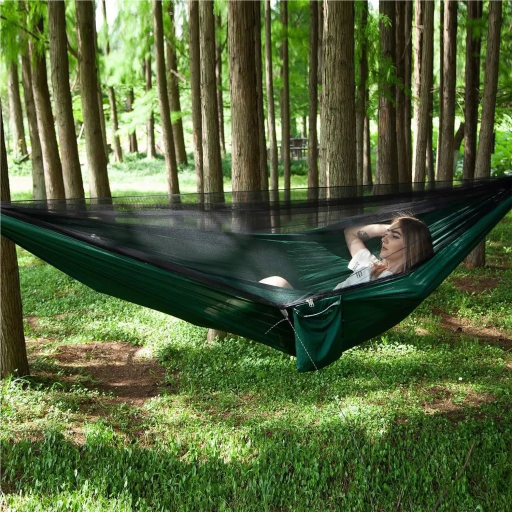 Hamock Outdoor Camping Quick-Open Mosquito Net Hammock 210T Nylon Hammock with Mosquito Net Outdoor Swing Hammock Hanmock(Black)